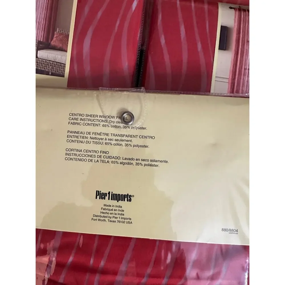 Pier1 Imports Set of 6 Centro Sheer Window Curtain Panels Red Luxury Length NEW